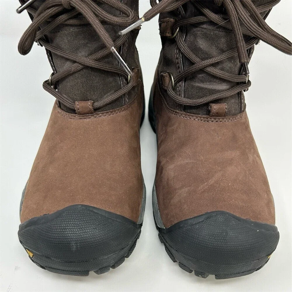 KEEN Helena Waterproof Winter Snow Boots Brown Faux Fur Cuff Lace Up Size 7.5